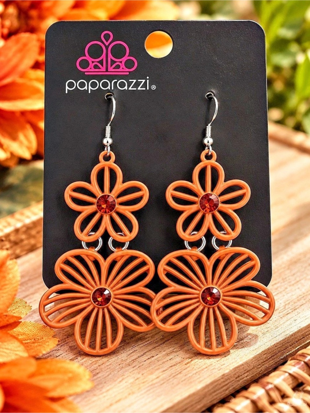 Paparazzi Textured Tiers - Orange Floral Drop Earrings